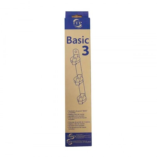 Tarrés Basic væg-tørrestativ med 3 remskiver, hvid 37 × 5 × 5 cm