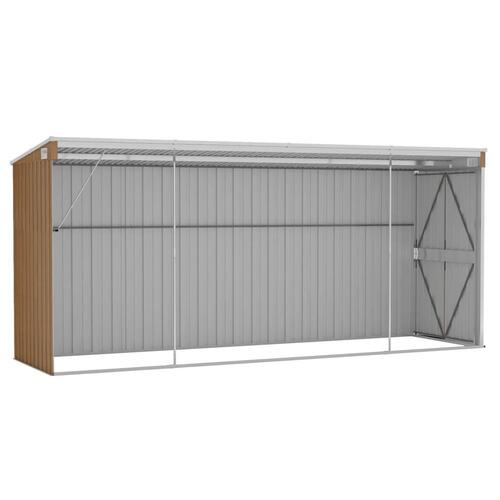 Vægmonteret haveskur 118x382x178 cm galvaniseret stål brun
