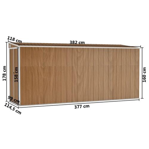 Vægmonteret haveskur 118x382x178 cm galvaniseret stål brun