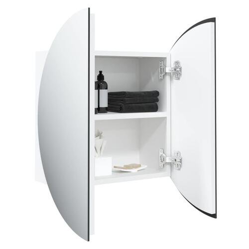 Badeværelsesskab med rundt spejl og LED-lys 47x47x17,5 cm hvid