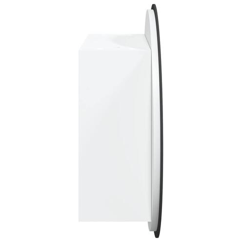 Badeværelsesskab med rundt spejl og LED-lys 47x47x17,5 cm hvid