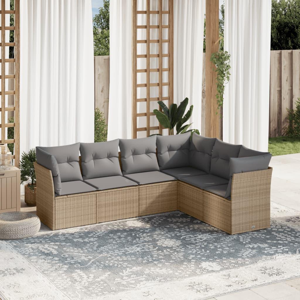 Sofasæt Til Haven 7 Dele Med Hynder Polyrattan - beige og grå / Uden bord