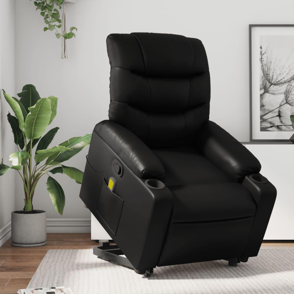 Løftestol med massagefunktion kunstlæder sort