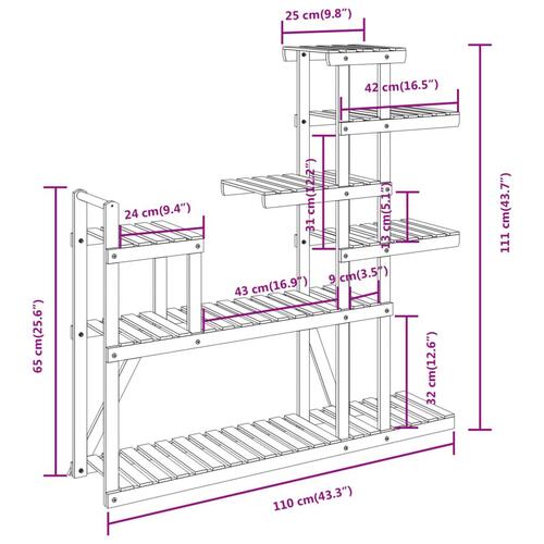 Blomsterstativ 110x25x111 cm massivt fyrretræ