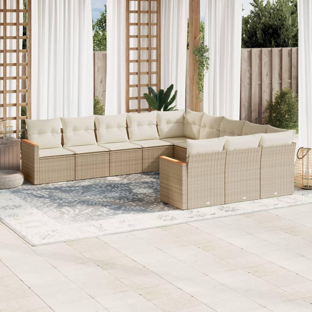 Sofasæt til haven i polyrattan - 11 dele med hynder, beige