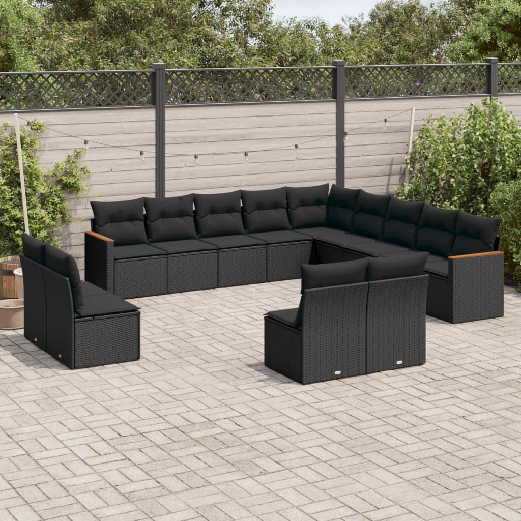 Sofasæt Til Haven 13 Dele Med Hynder Polyrattan - Sort / Uden bord