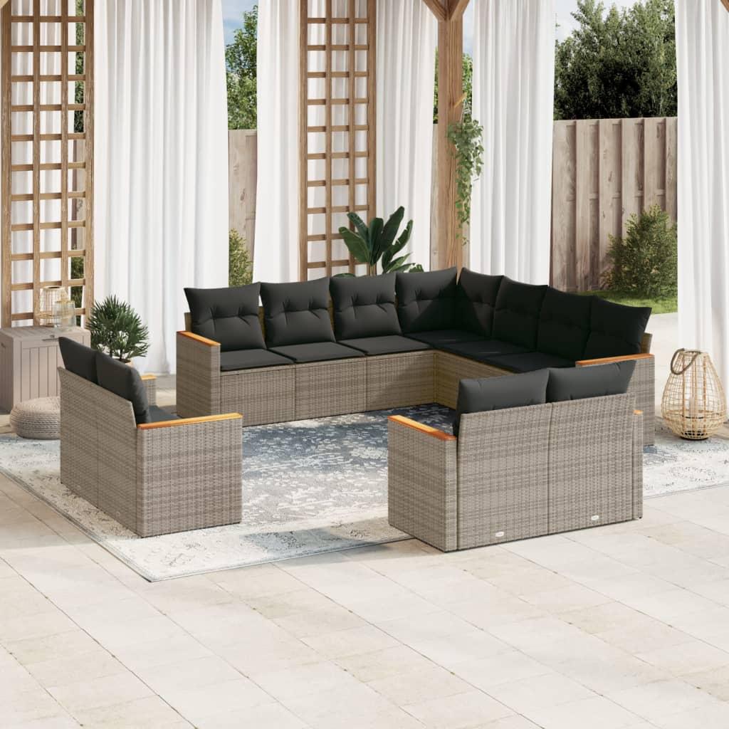 Sofasæt Til Haven 11 Dele Med Hynder Polyrattan - Grå / Uden bord