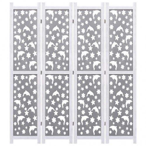 4-panels rumdeler 140 x 165 cm massivt træ grå