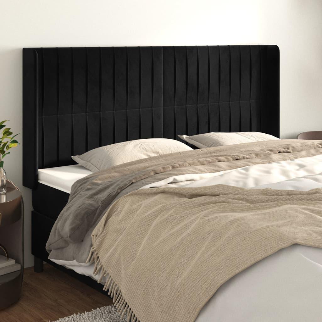 vidaXL sengegavl med kanter 183x16x118/128 cm fløjl sort