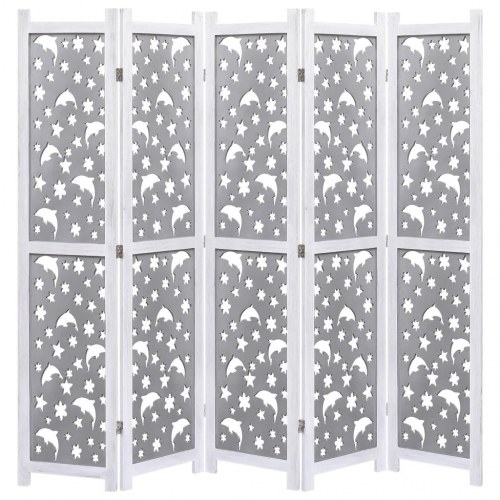 5-panels rumdeler 175 x 165 cm massivt træ grå