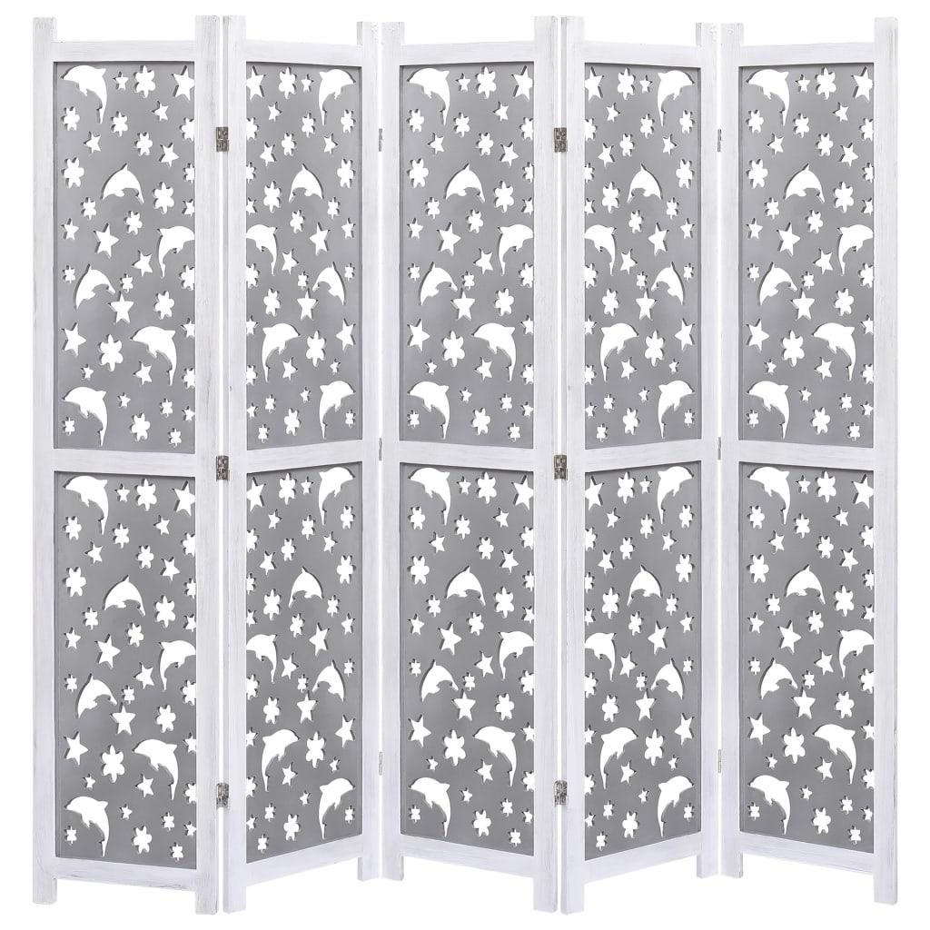 5-panels rumdeler 175 x 165 cm massivt træ grå