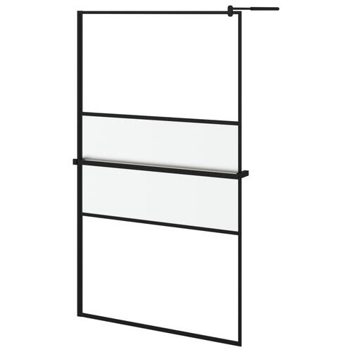 Brusevæg med hylde 115x195 cm sikkerhedsglas og aluminium sort