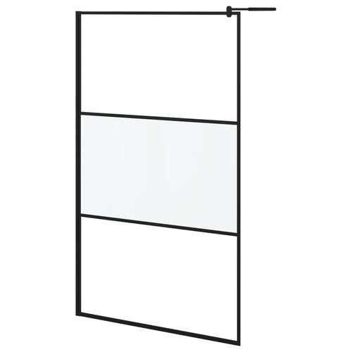 Brusevæg med hylde 115x195 cm sikkerhedsglas og aluminium sort