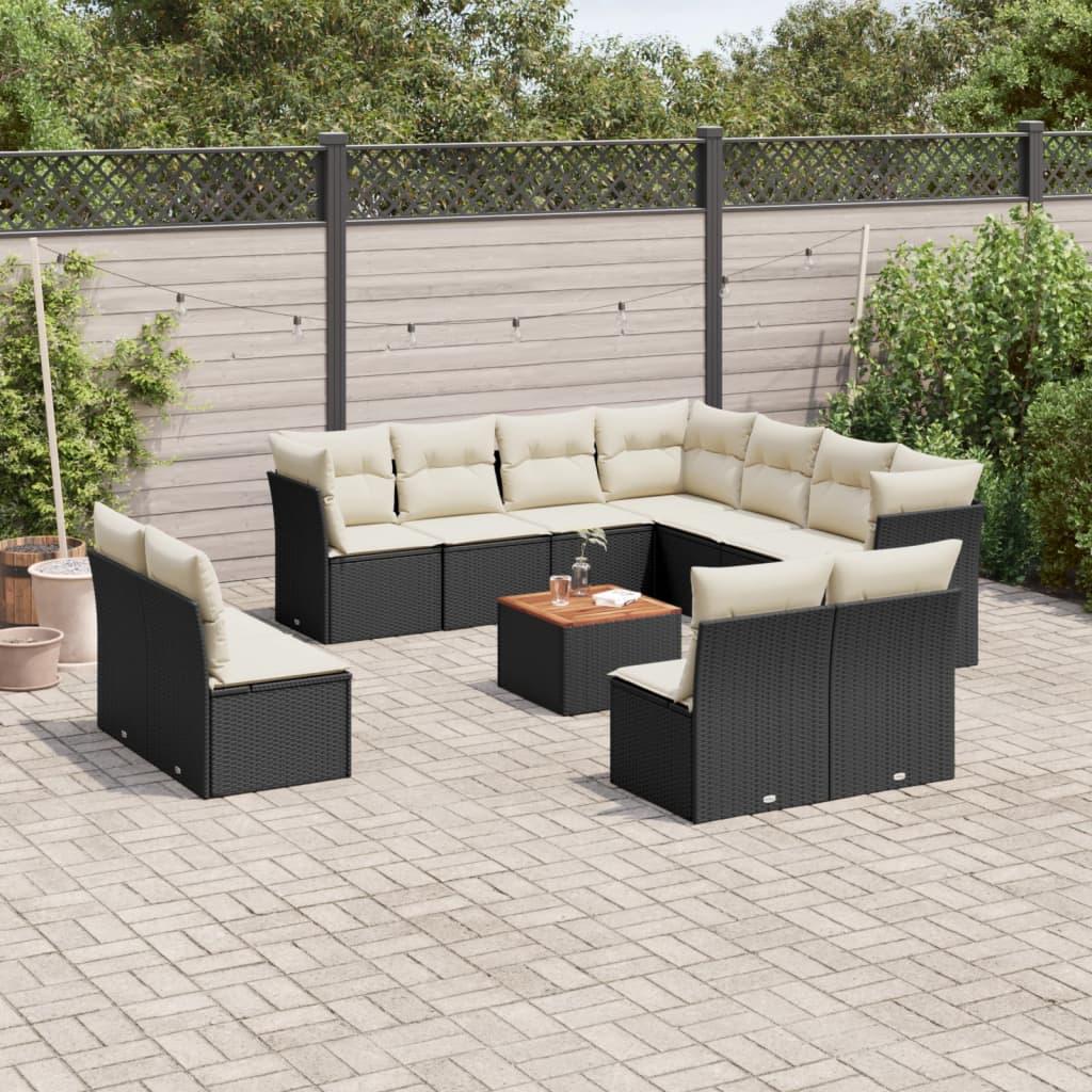 Sofasæt Til Haven 12 Dele Med Hynder Polyrattan - Sort og cremefarvet