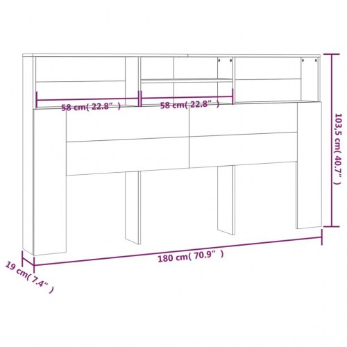 Sengegavl med opbevaring 180 x 19 x 103,5 cm - grå sonoma-eg