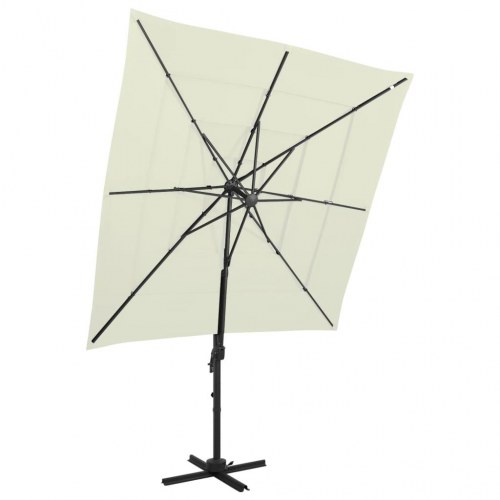 Parasol med aluminiumsstang - 4 niveauer, 250 × 250 cm, sandfarvet