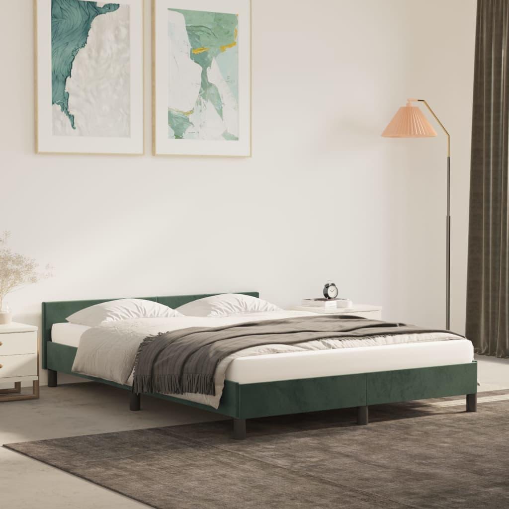 Sengeramme med sengegavl 140x190 cm fløjl mørkegrøn