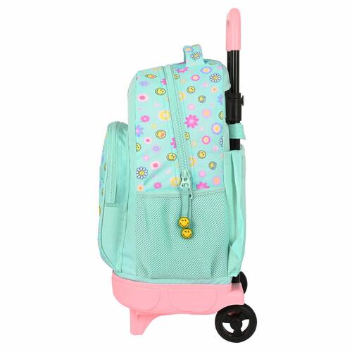Skolerygsæk med Hjul Smiley Summer fun Turkisblå 33 X 45 X 22 cm