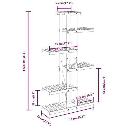 Blomsterstativ 75x25x140,5 cm massivt fyrretræ