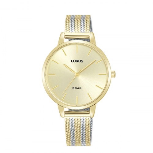 Lorus RG272WX9 dameur - armbåndsur i guldtone med multifarvet meshrem