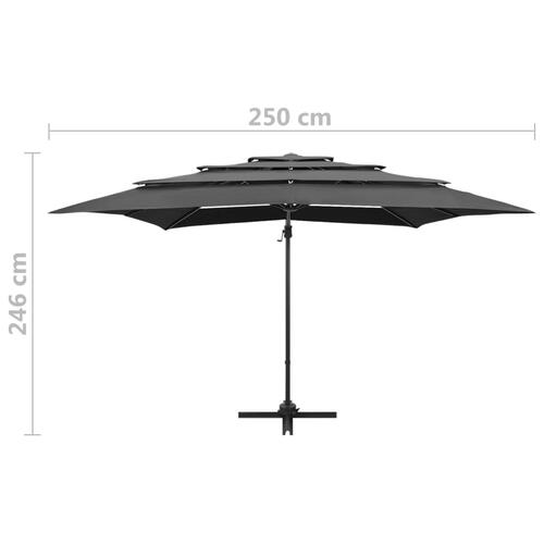Parasol med aluminiumsstang i 4 niveauer 250x250 cm antracitgrå