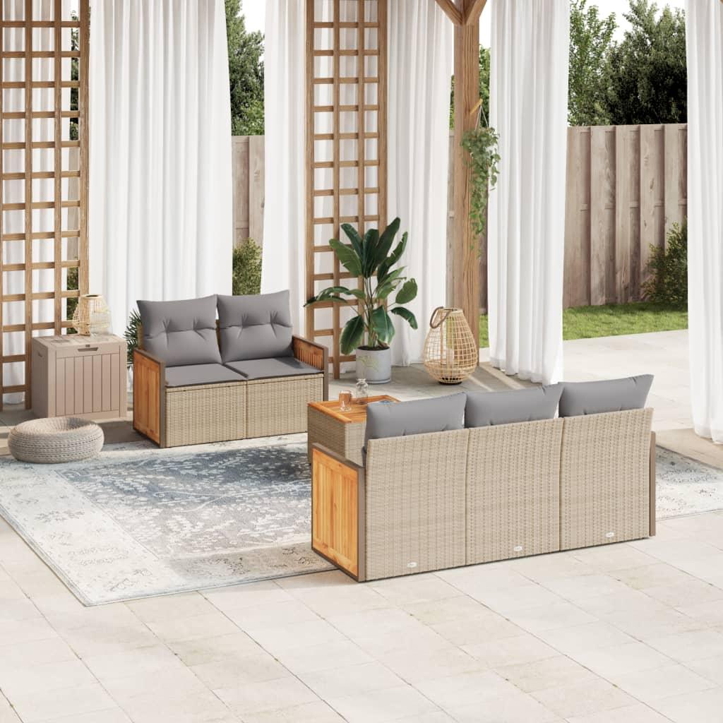 Sofasæt til haven - 6 dele med hynder i polyrattan, beige