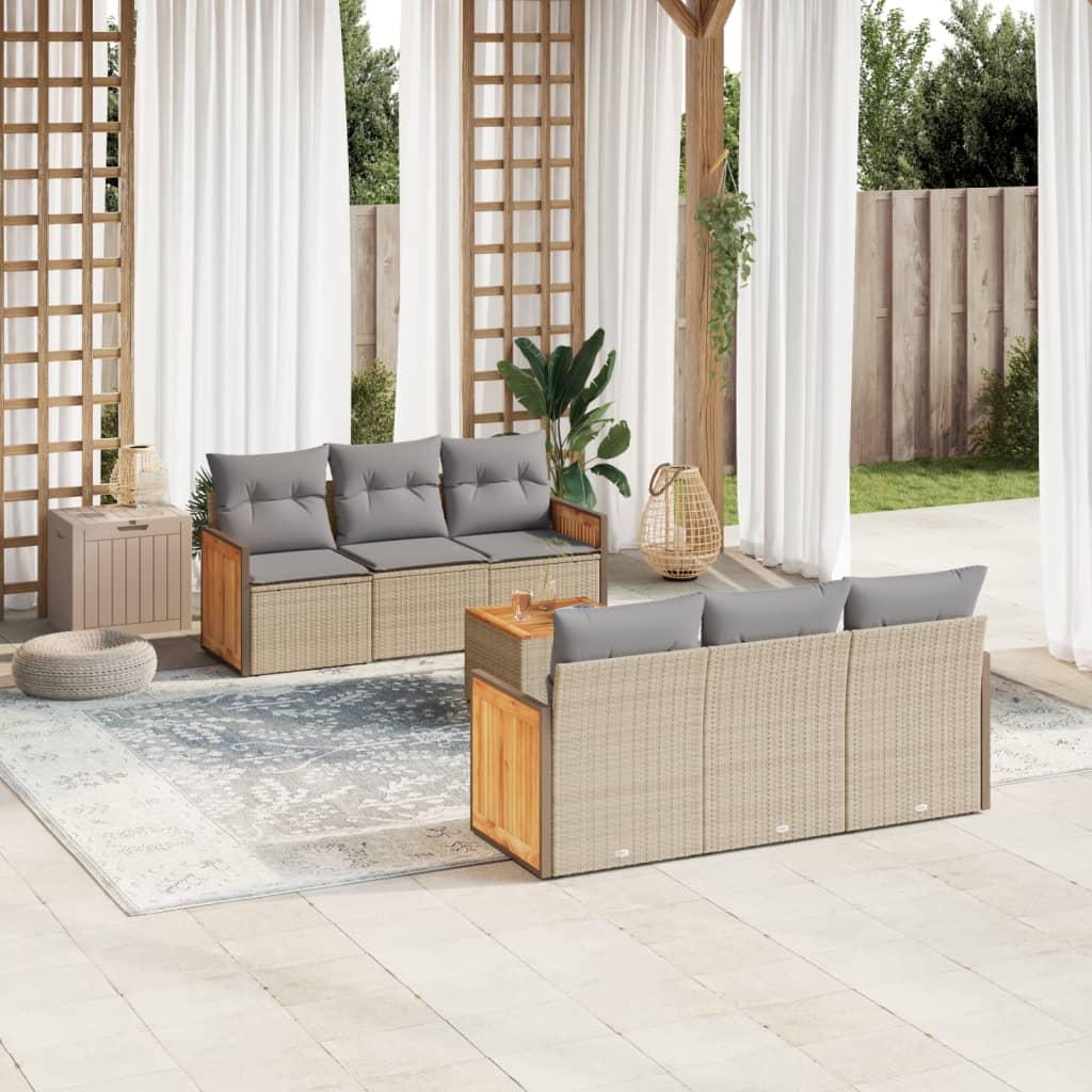 Sofasæt til haven 7 dele med hynder i polyrattan - beige