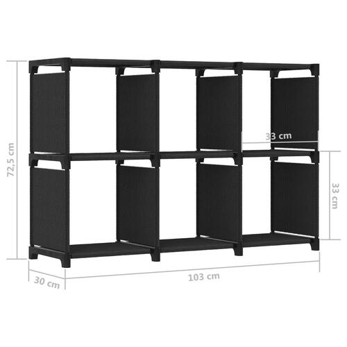 Displayreol med 6 kubeformede rum 103x30x72,5 cm stof sort