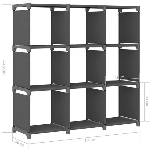 Reol med 9 rum 103x30x107,5 cm stof grå