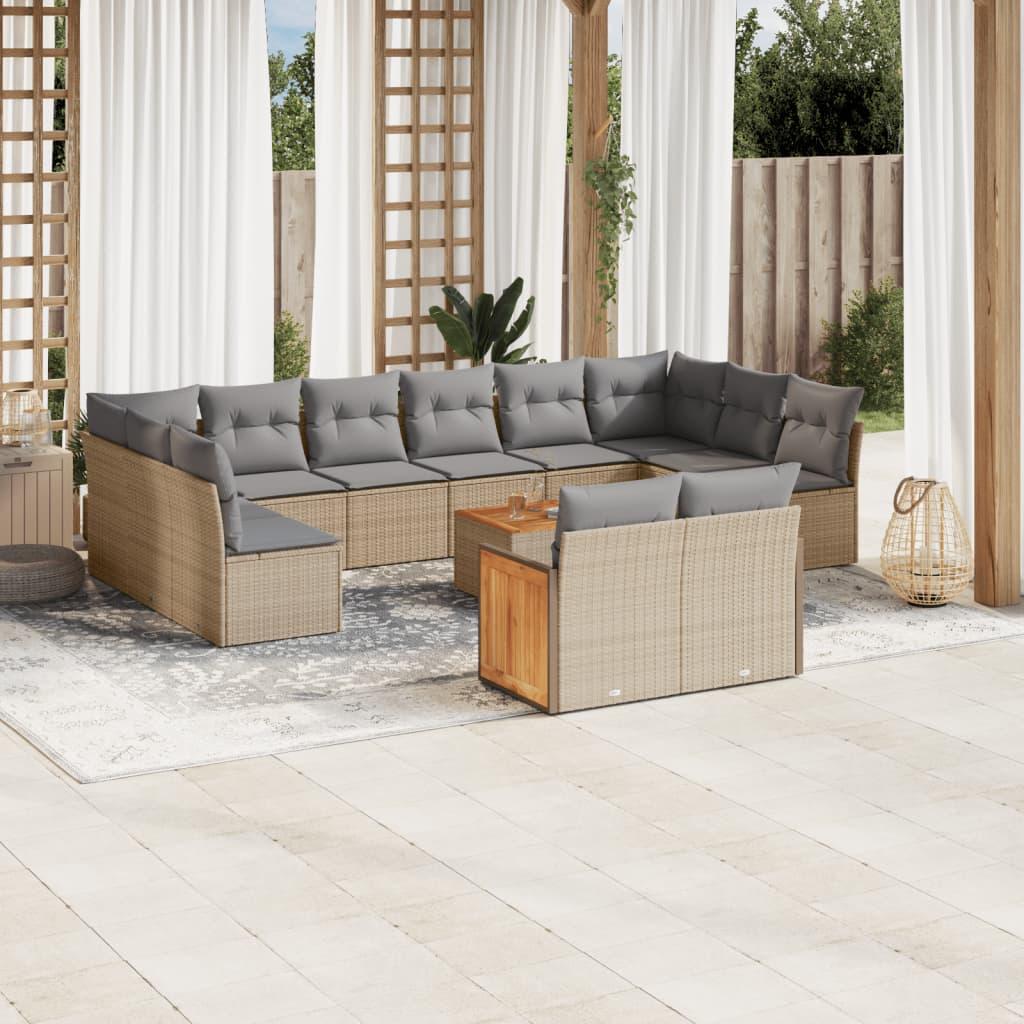 Sofasæt Til Haven 12 Dele Med Hynder Polyrattan - beige og grå / Med bord