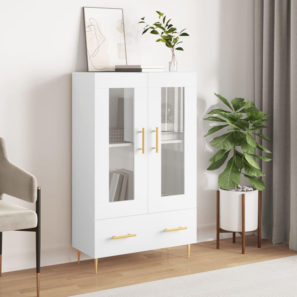 Skænk med glaslåger 69,5×31×115 cm - hvid konstrueret træ