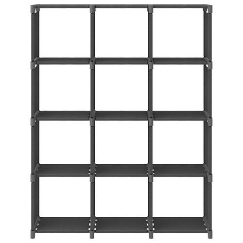 Displayreol med 12 kubeformede rum 103x30x141 cm stof grå