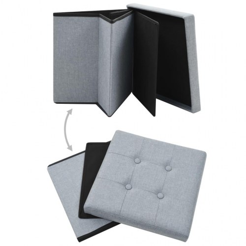 Foldbar opbevaringsskammel kunstlærred lysegrå