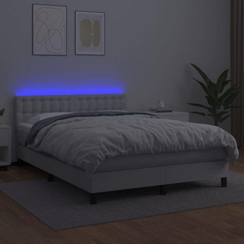 Kontinentalseng med LED-lys 140×190 cm - kunstlæder, hvid