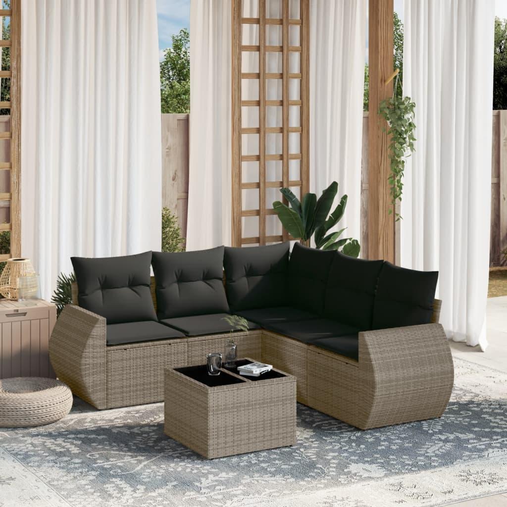 Sofasæt Til Haven 6 Dele Med Hynder Polyrattan Beige - Grå / Med bord
