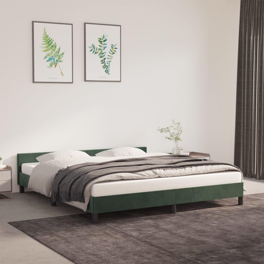 Sengeramme med sengegavl 180x200 cm fløjl mørkegrøn