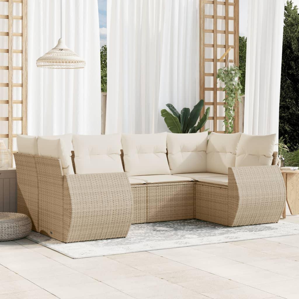 Sofasæt Til Haven 6 Dele Med Hynder Polyrattan - beige og cremefarvet