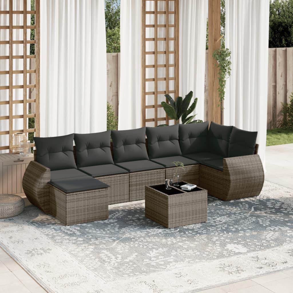 Sofasæt Til Haven 8 Dele Med Hynder Polyrattan Beige - Grå / Med bord