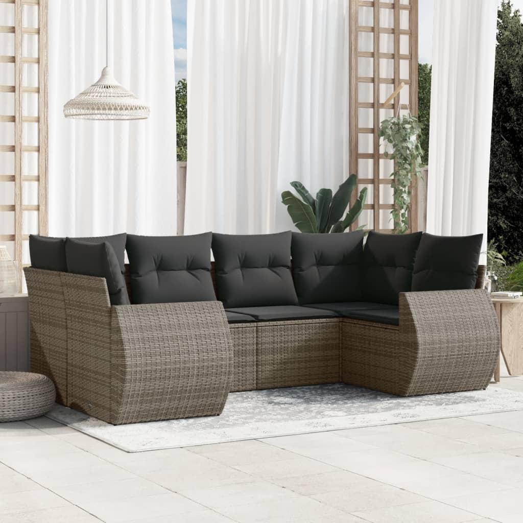 Sofasæt Til Haven 6 Dele Med Hynder Polyrattan Beige - grå og mørkegrå