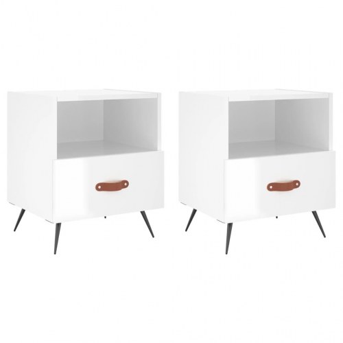 Sengeborde 2 stk. - 40×35×47,5 cm - hvid højglans konstrueret træ