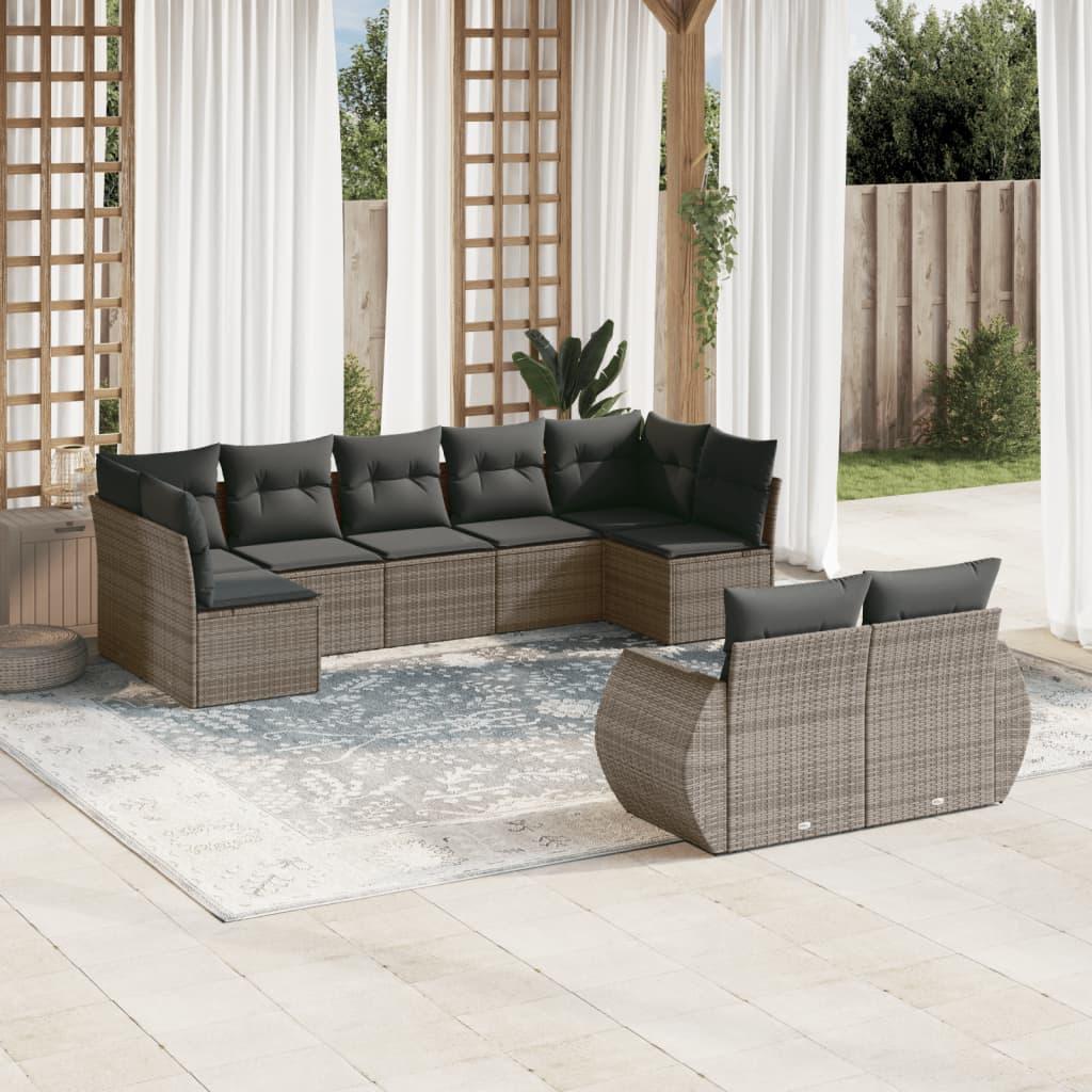 Sofasæt Til Haven 10 Dele Med Hynder Polyrattan Beige - grå og mørkegrå / Uden bord