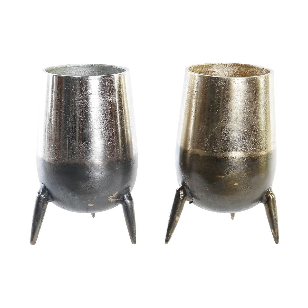Vase - sæt af 2, 15,5 × 15,5 × 26 cm, sølv/gylden aluminium, moderne