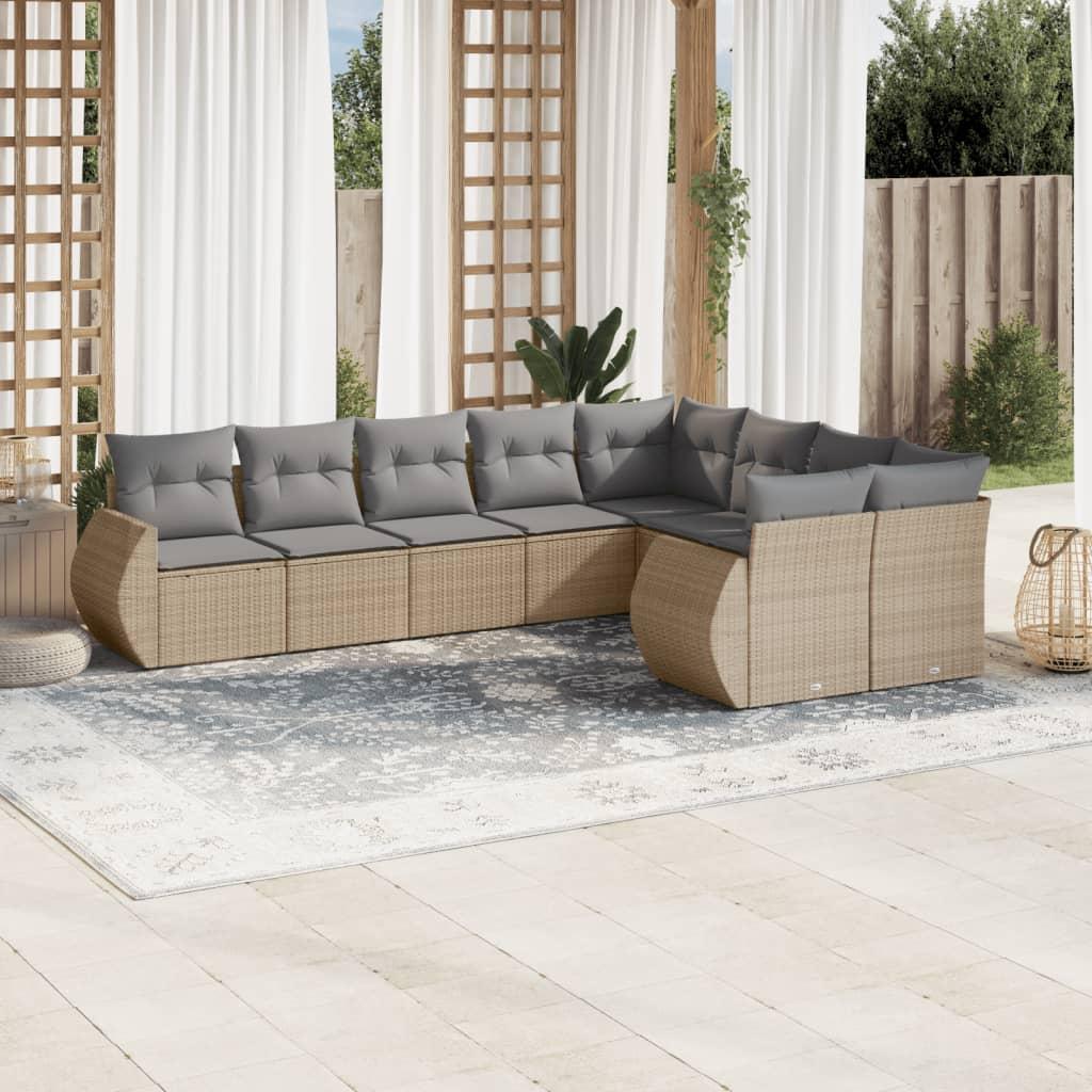 Sofasæt til haven - 9 dele med hynder og opbevaring, polyrattan, beige