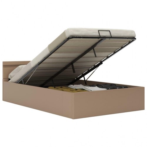 Hydraulisk opbevaringsseng LED 120x200 cm kunstlæder cappuccino