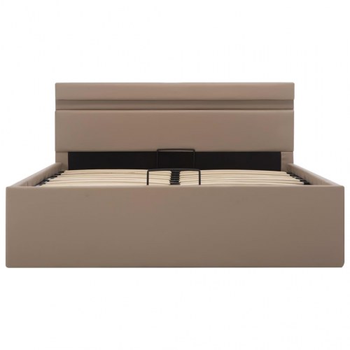 Hydraulisk opbevaringsseng LED 120x200 cm kunstlæder cappuccino