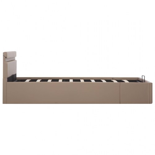 Hydraulisk opbevaringsseng LED 120x200 cm kunstlæder cappuccino