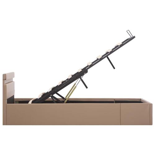 Hydraulisk opbevaringsseng LED 120x200 cm kunstlæder cappuccino