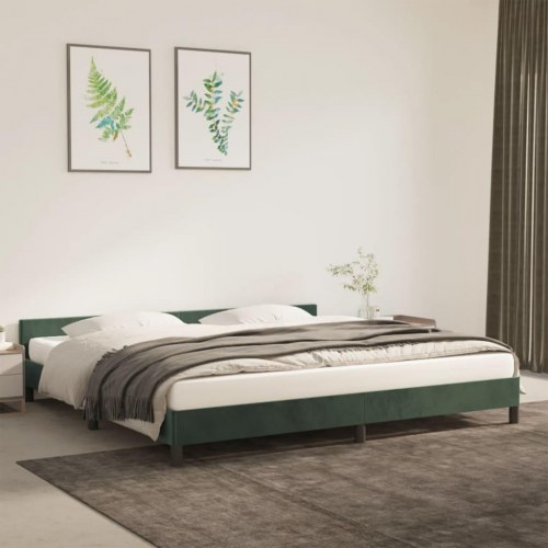 Sengeramme med gavl 200 x 200 cm - mørkegrøn fløjl