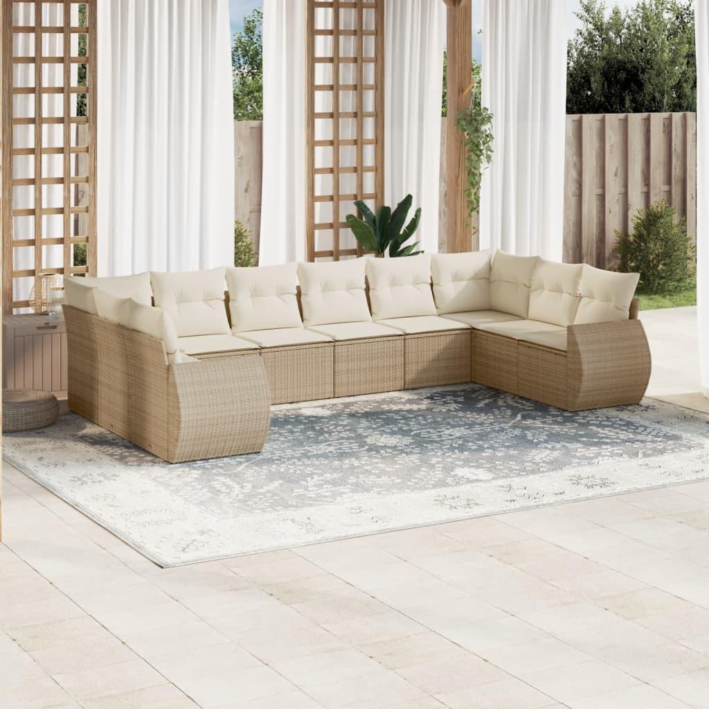 Sofasæt til haven i polyrattan - 10 dele med hynder, beige