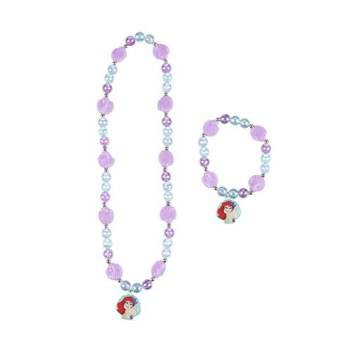 Sæt med Armbånd og Halskæde Disney Princess Lilla Turkisblå 2 Dele